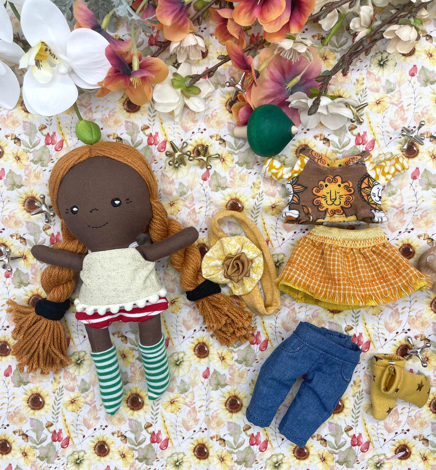 Small Handmade Doll with extra clothes, handmade, Yellow hair, Accessories included, Gift, Diverse, heirloom, doll set, skirt, reversible