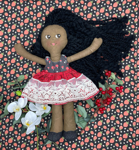 REVERSIBLE DRESS, Handmade Doll, "GRETA", handmade gift, cloth doll, fabric doll, black doll, diverse doll, heirloom doll, Brown Muslin
