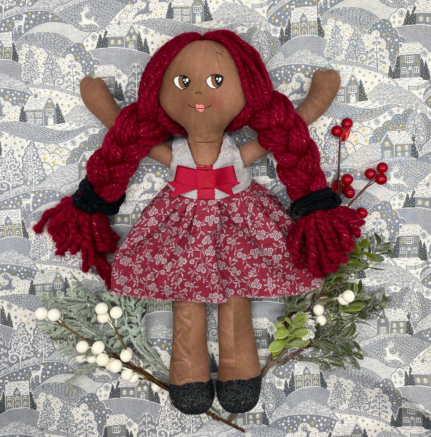 REVERSIBLE DRESS, Handmade Doll, "ISOLDE", handmade gift, cloth doll, fabric doll, black doll, diverse doll, heirloom doll, Brown Muslin