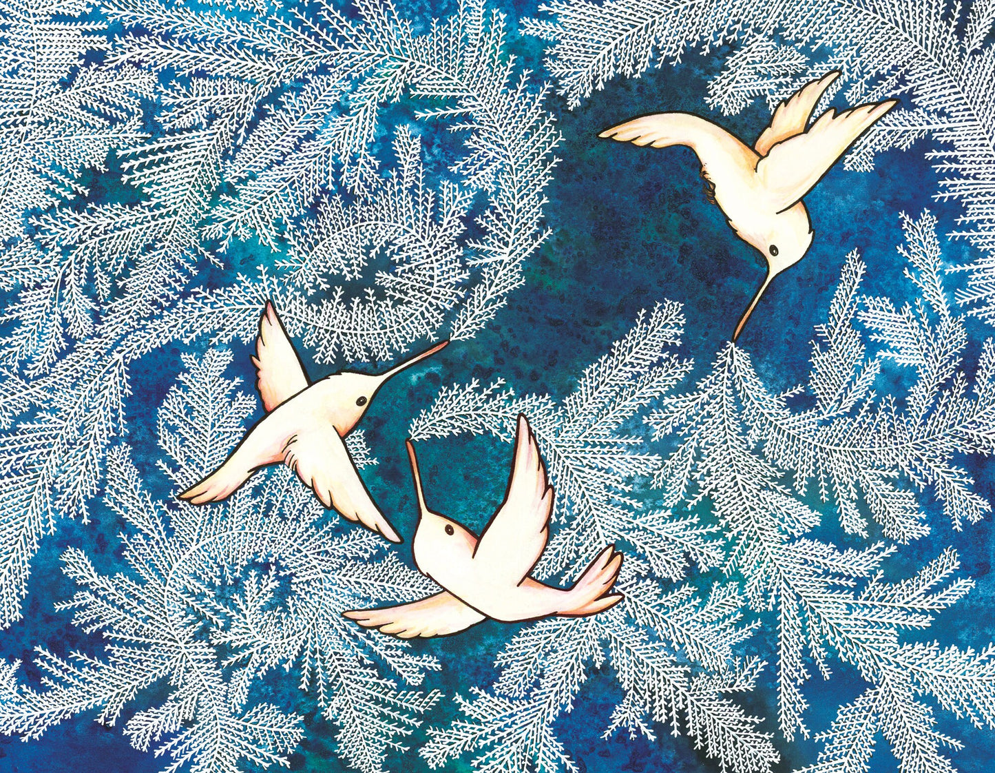 Hummingbird Frost Note Cards - Set of ten, greeting cards, envelopes included, holiday cards, folded blank, Christmas cards, hummingbird notecards
