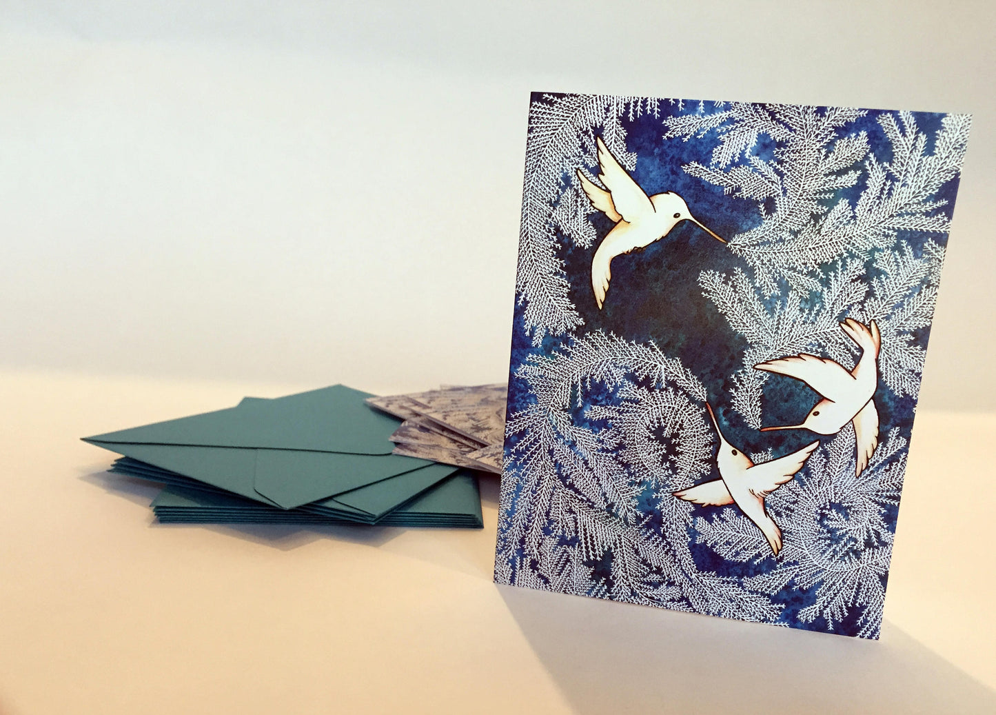 Hummingbird Frost Note Cards - Set of ten, greeting cards, envelopes included, holiday cards, folded blank, Christmas cards, hummingbird notecards