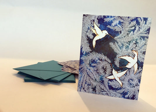 Hummingbird Frost Note Cards - Set of ten, greeting cards, envelopes included, holiday cards, folded blank, Christmas cards, hummingbird notecards