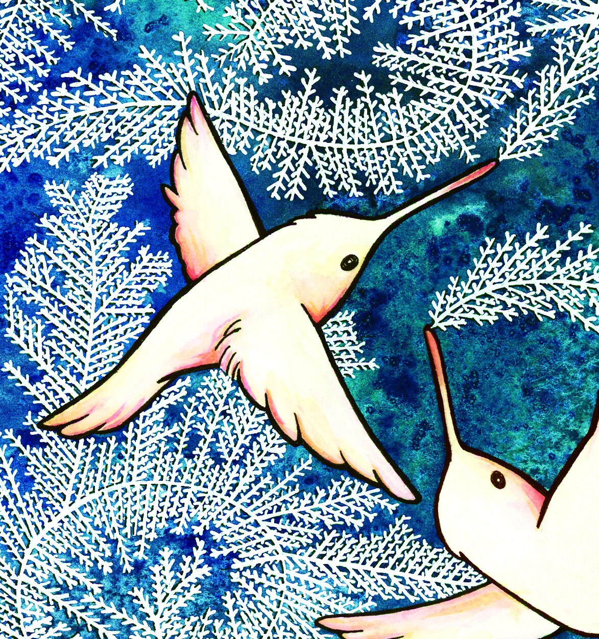Hummingbird Frost Note Cards - Set of ten, greeting cards, envelopes included, holiday cards, folded blank, Christmas cards, hummingbird notecards