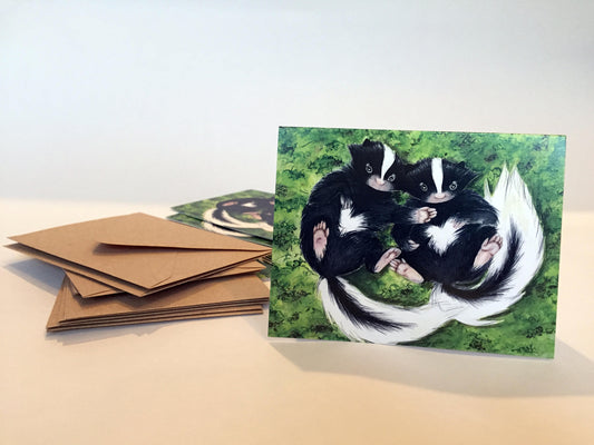 Baby Skunk Note Cards - Set of ten, greeting card set, envelopes included, holiday card set, folded blank card set, skunk cards