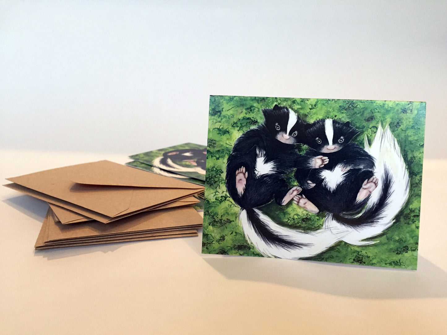 Baby Skunk Note Cards - Set of ten, greeting card set, envelopes included, holiday card set, folded blank card set, skunk cards