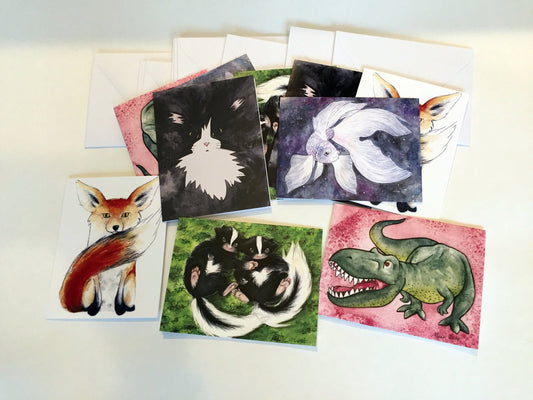 Critter Note Cards - Set of ten, greeting card set, envelopes included, holiday card set, folded blank, animal cards, animal notecard set