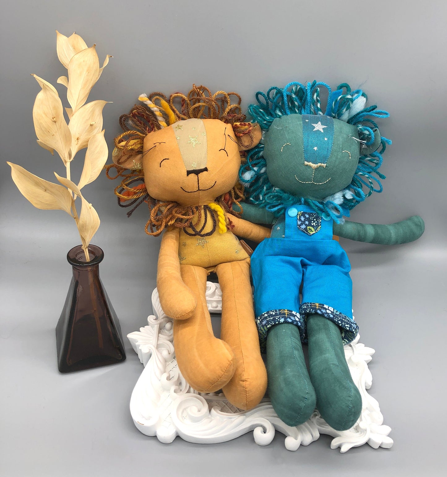 Handmade Lion Doll, "LINUS", doll, rag doll, unique, stuffed animals, stuffed lion, boy doll, blue lion, lion toy, gift for kids, cotton
