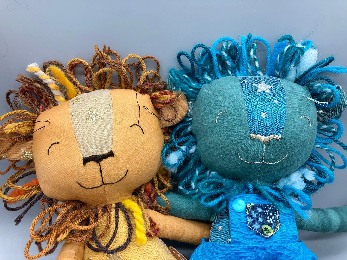 Handmade BLUE Lion Doll, "SUNIL", doll, rag doll, lion doll, lion stuffed animal, stuffed lion, heirloom gift, blue lion, lion toy, boy doll
