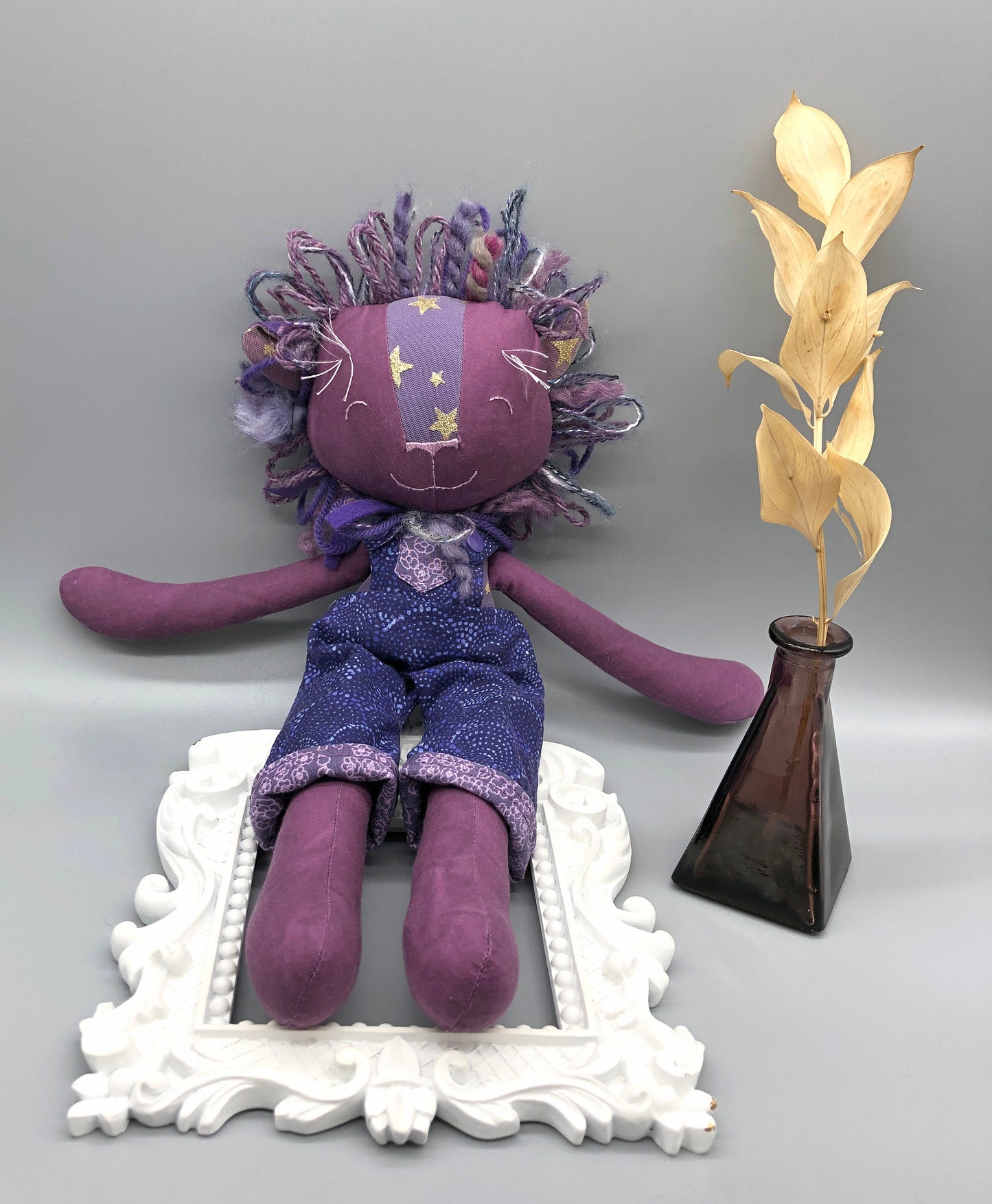Reversible Handmade Lion Doll, "MELVIN", rag doll, lion doll, stuffed animal, stuffed lion, heirloom gift, purple, boy dolls, gift for kids