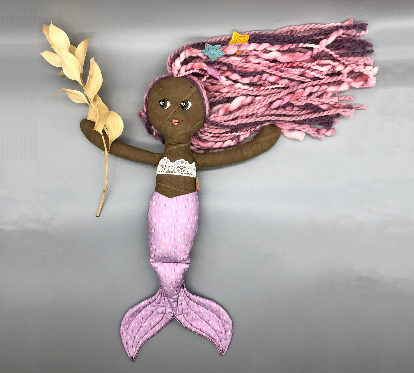 Handmade MERMAID Doll, "BRIONY", handmade gift, mermaid doll, black doll, bipoc doll, heirloom doll, fabric mermaid, muslin doll, rag doll