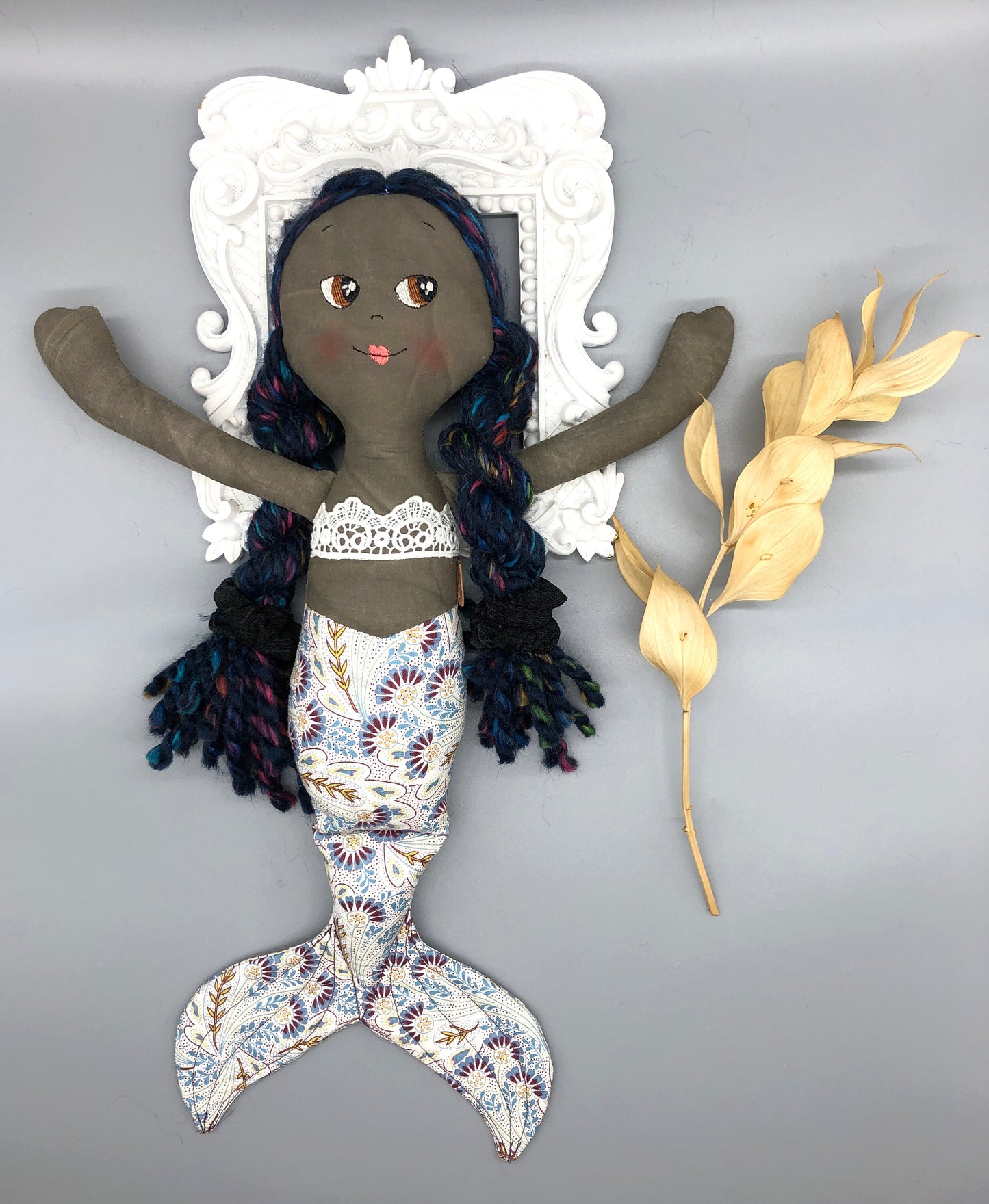Handmade MERMAID Doll, "ARIA", handmade gift, mermaid doll, black doll, bipoc doll, heirloom doll, mermaid toy, black mermaid doll, rag doll