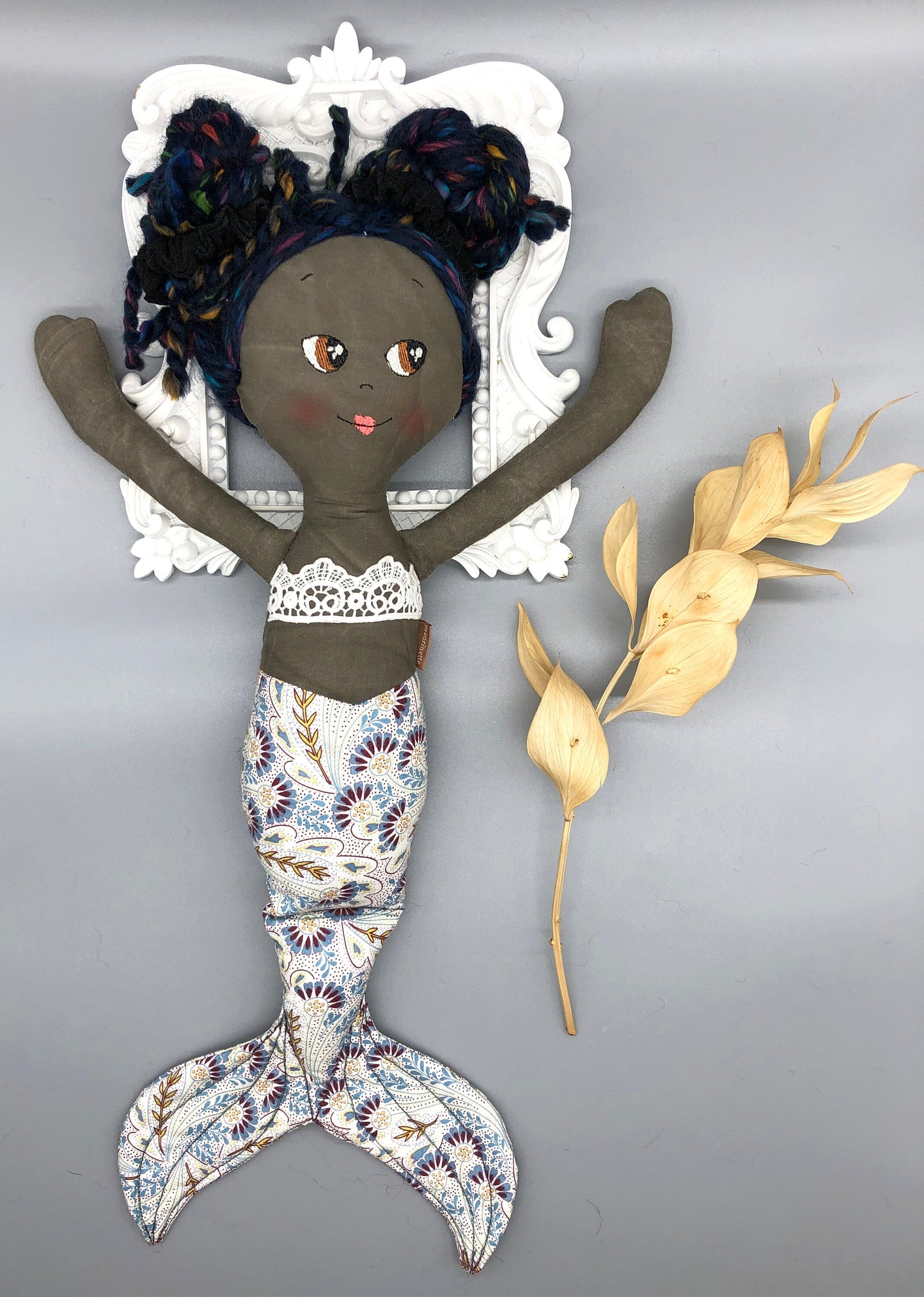 Handmade MERMAID Doll, "ARIA", handmade gift, mermaid doll, black doll, bipoc doll, heirloom doll, mermaid toy, black mermaid doll, rag doll