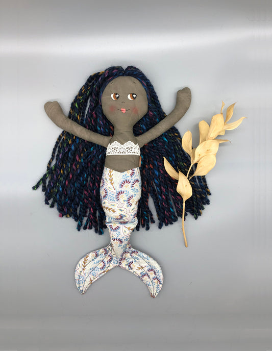 Handmade MERMAID Doll, "ARIA", handmade gift, mermaid doll, black doll, bipoc doll, heirloom doll, mermaid toy, black mermaid doll, rag doll