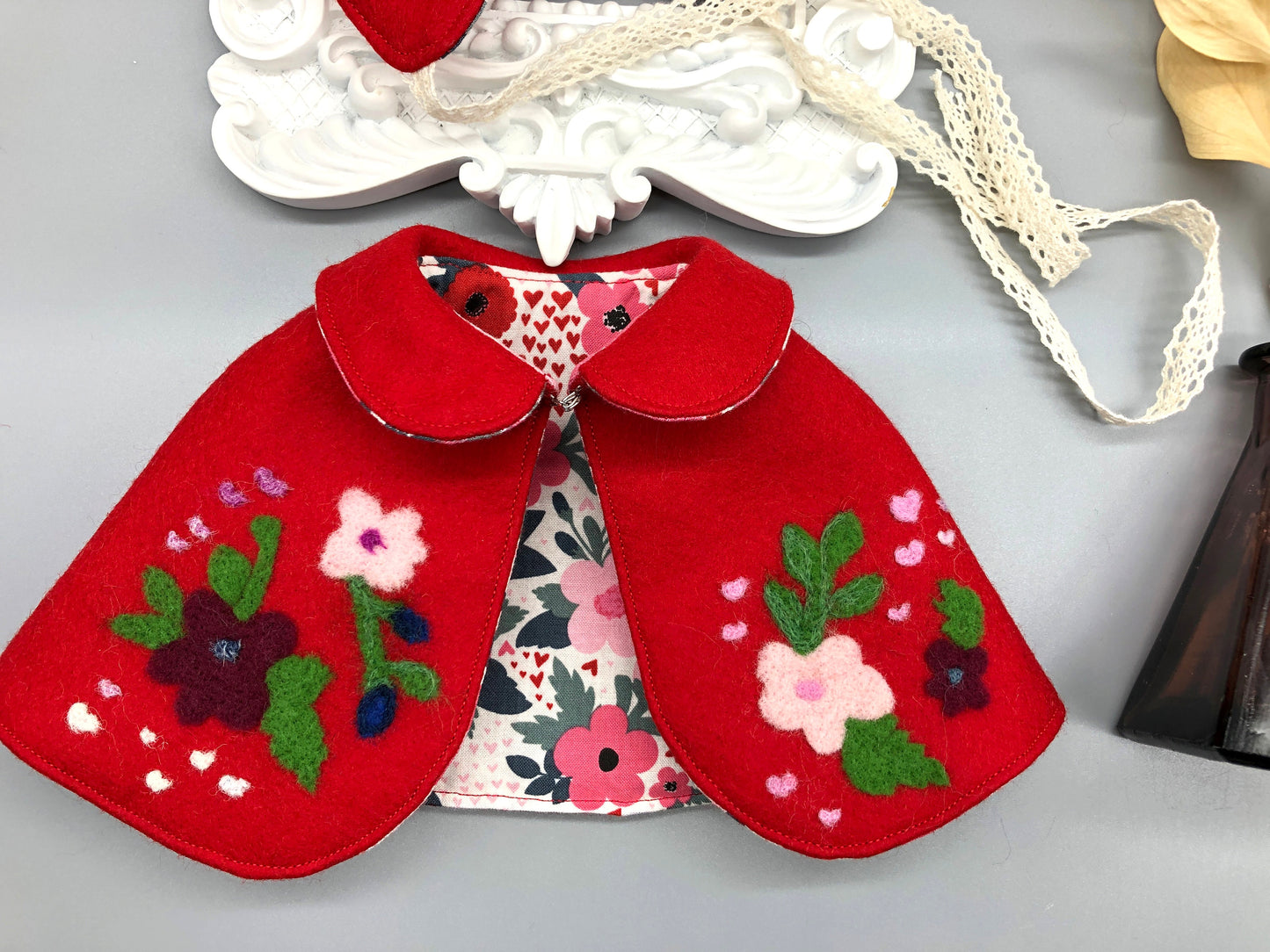 REVERSIBLE needle felted CAPE for Maorinette Dolls