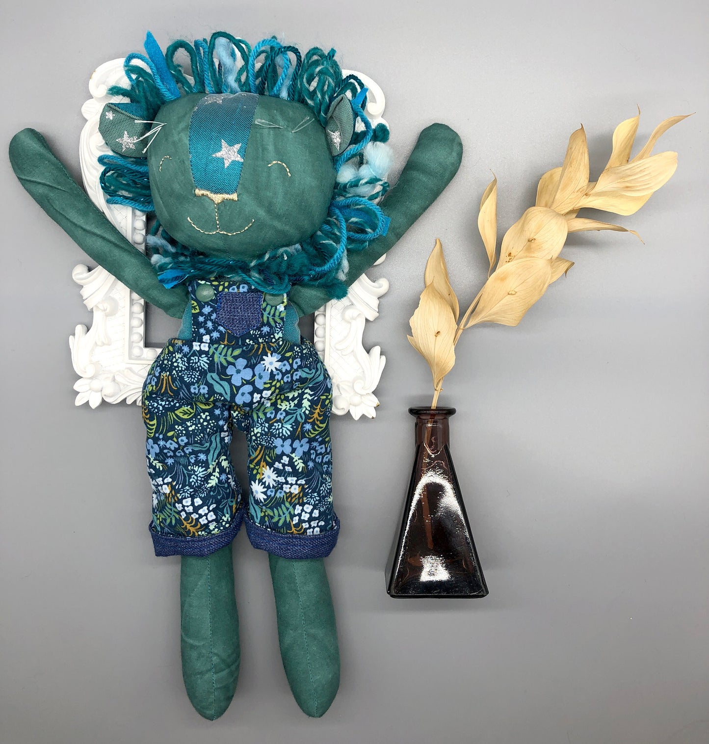 Handmade BLUE Lion Doll, "SUNIL", doll, rag doll, lion doll, lion stuffed animal, stuffed lion, heirloom gift, blue lion, lion toy, boy doll