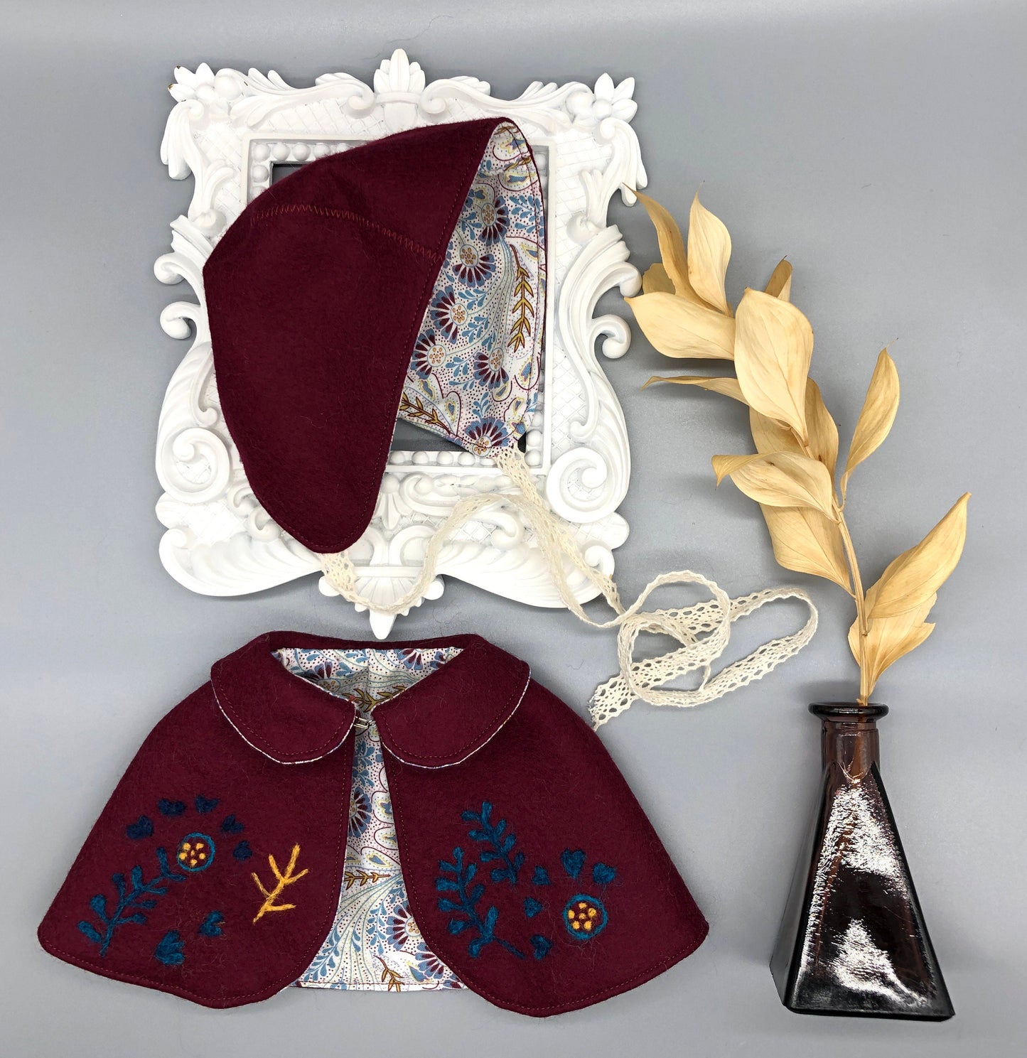 REVERSIBLE needle felted CAPE for Maorinette Dolls