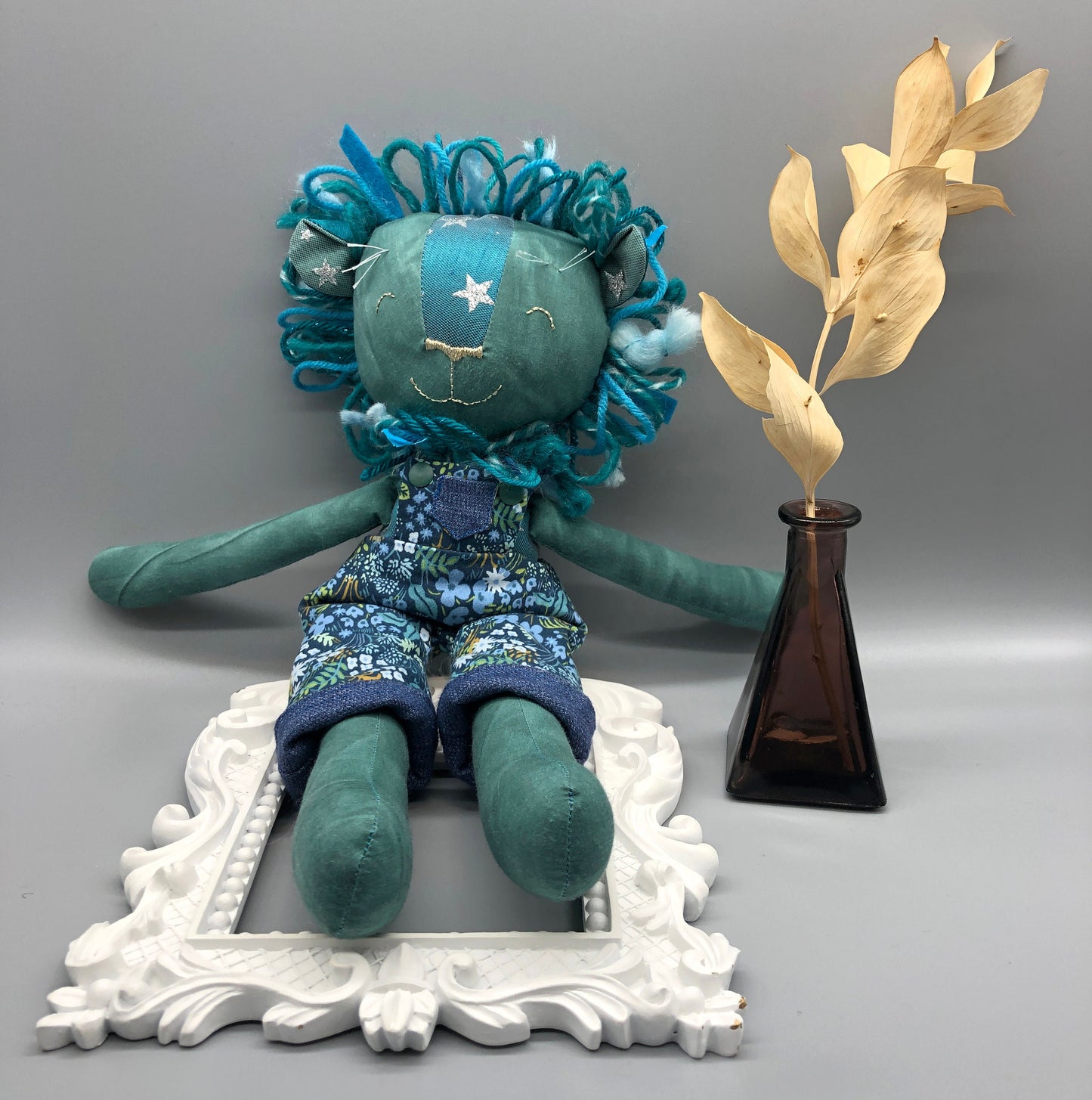 Handmade BLUE Lion Doll, "SUNIL", doll, rag doll, lion doll, lion stuffed animal, stuffed lion, heirloom gift, blue lion, lion toy, boy doll