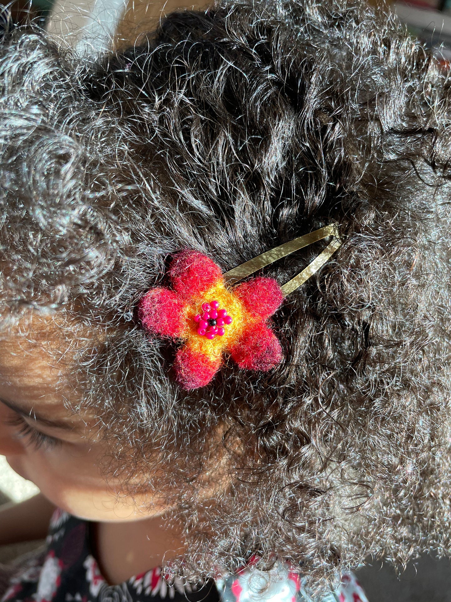 Needle Felted Flower Barrettes, Pair, handmade, Children's Hair, Hair accessories, hair clips, wool felted, snap clip, pretty barrette