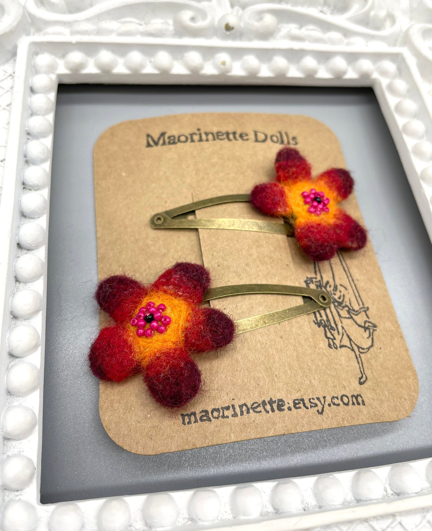 Needle Felted Flower Barrettes, Pair, handmade, Children's Hair, Hair accessories, hair clips, wool felted, snap clip, pretty barrette