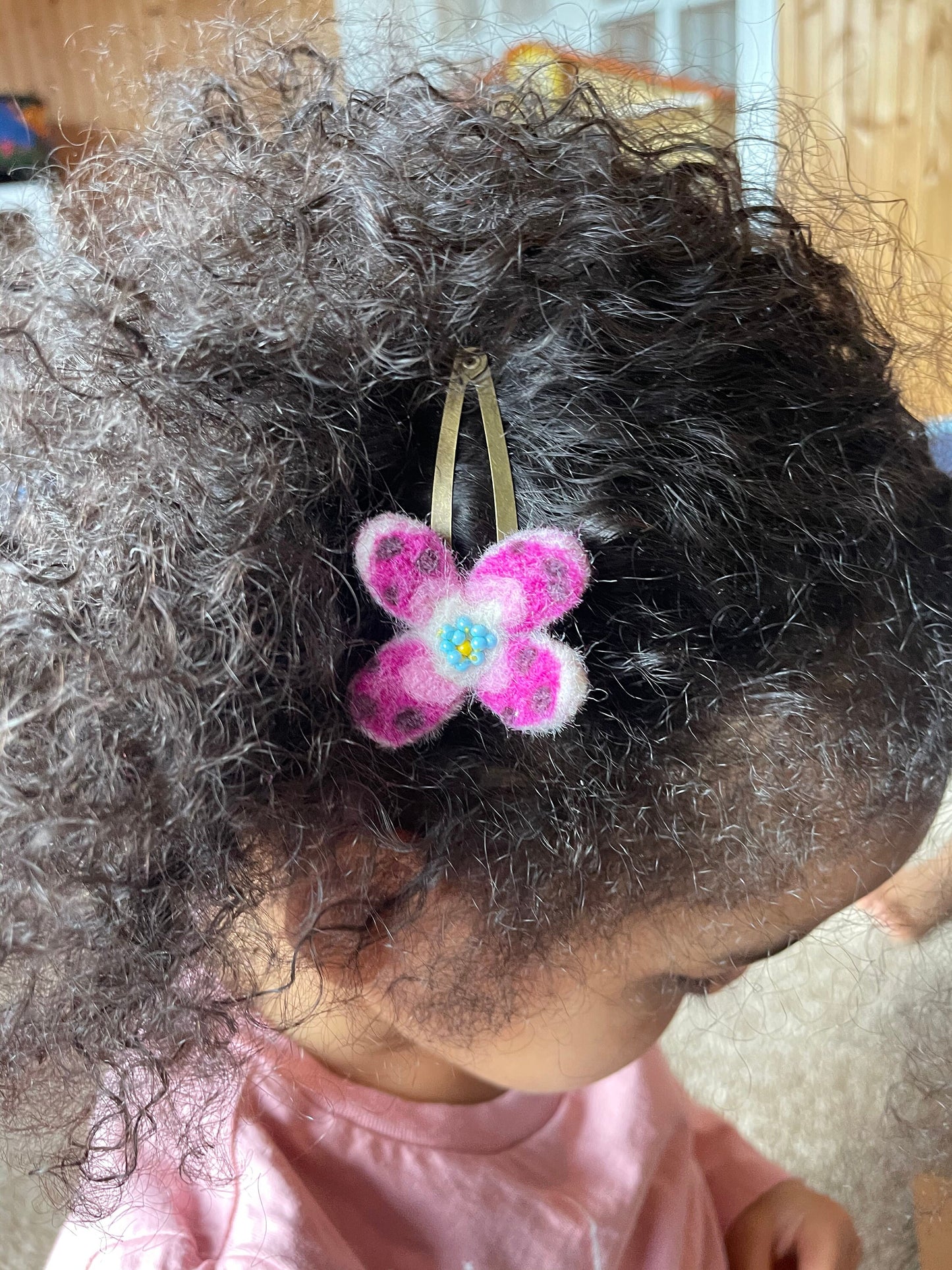 Needle Felted Flower Barrettes, Pair, handmade, Children's Hair, Hair accessories, hair clips, wool felted, snap clip, unique barrette