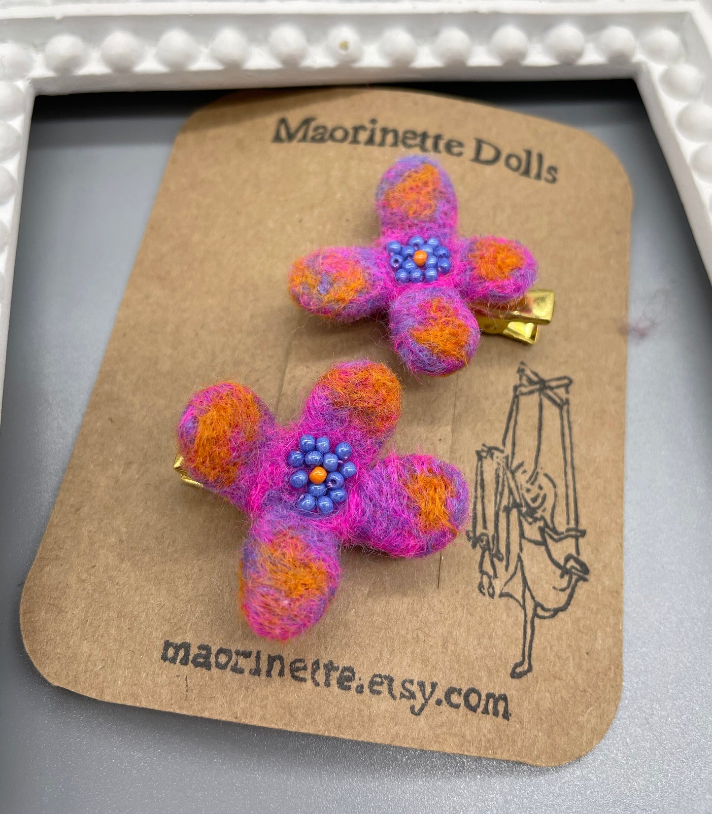 Needle Felted Flower Barrettes, hair flowers, Pair of flower Barrettes, Children's Hair accessories, hair clips, wool felted, alligator clip, flower barrettes, needle felted flowers
