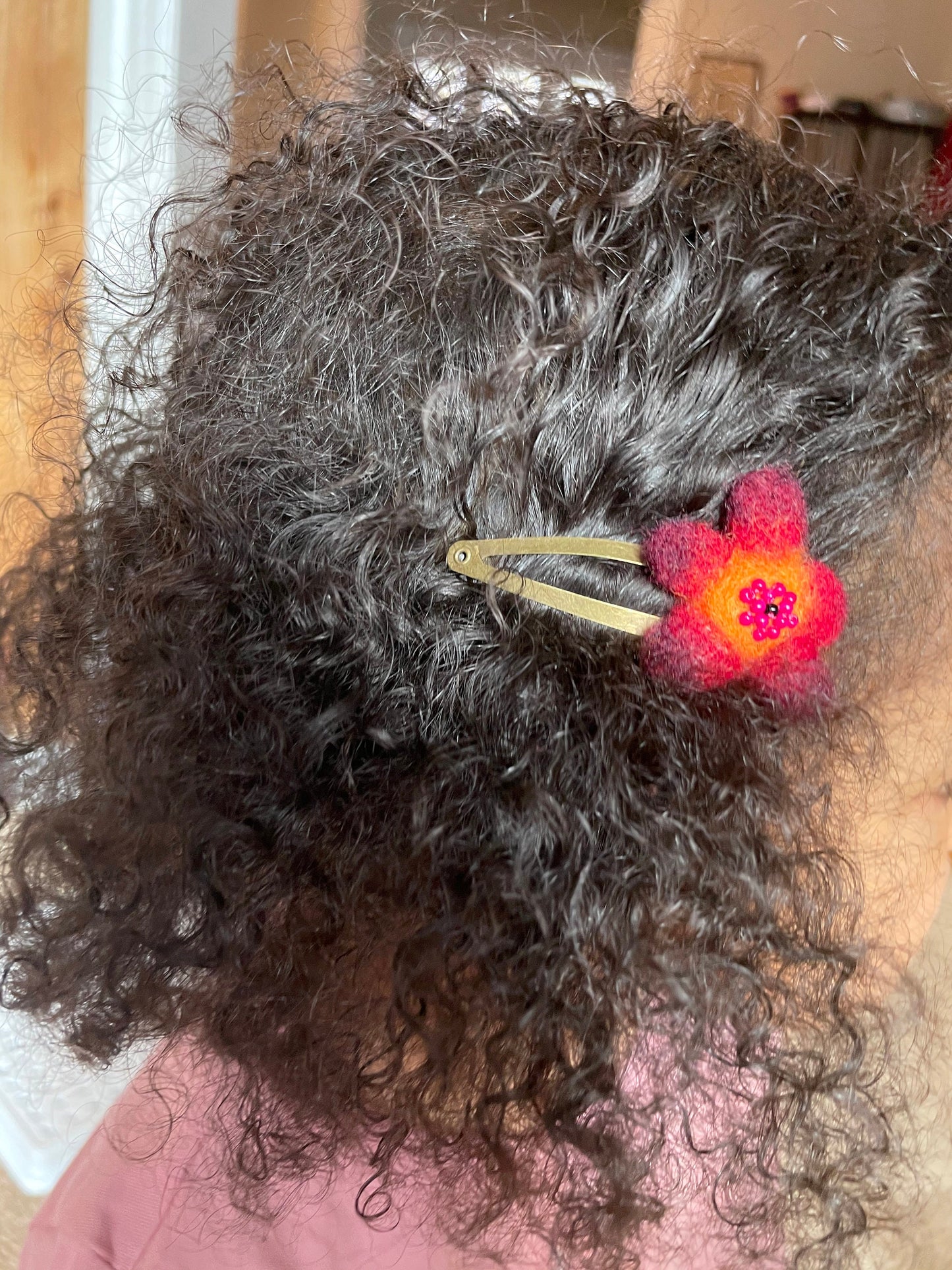 Needle Felted Flower Barrettes, Pair, handmade, Children's Hair, Hair accessories, hair clips, wool felted, snap clip, pretty barrette