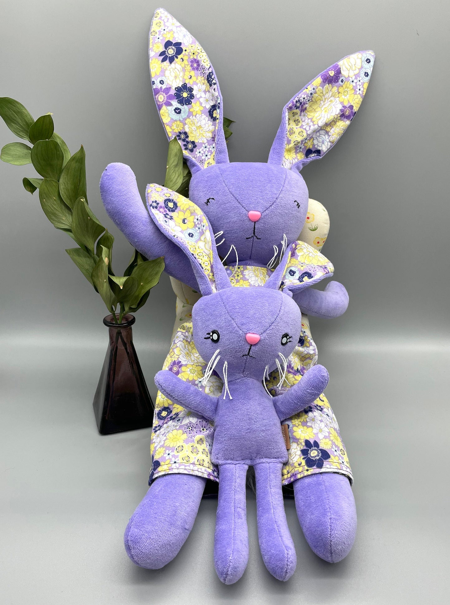 Reversible Handmade Easter Bunny "MOXIE," Stuffed, girl boy easter basket, baby rabbit, easter gift, gift for kids, Easter Doll, toy, purple