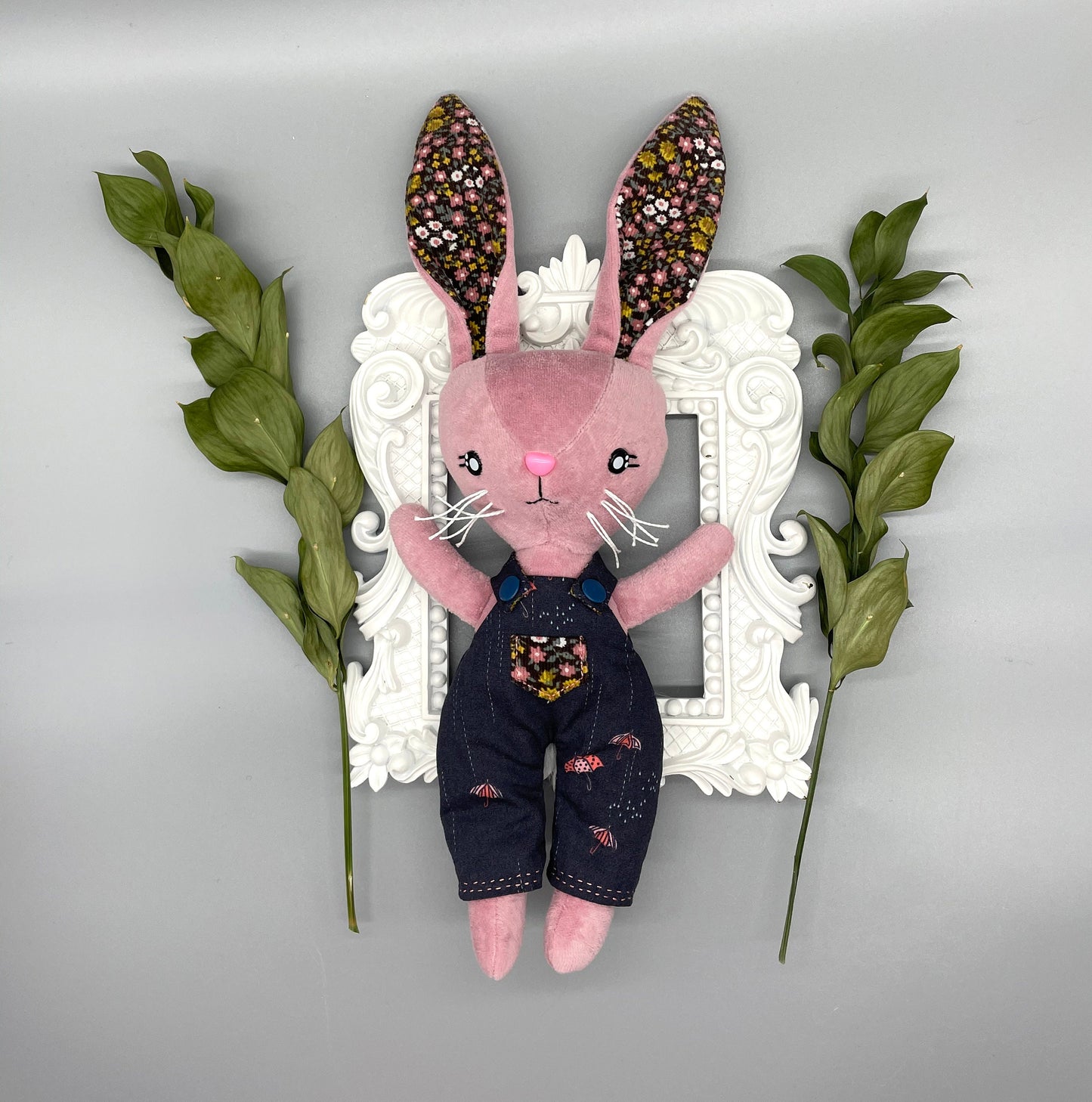 Reversible Handmade Easter Bunny "FLOXIE," Stuffed bunny, Reversible clothes, girl easter basket, rabbit, gift for kids, Easter Doll, pink