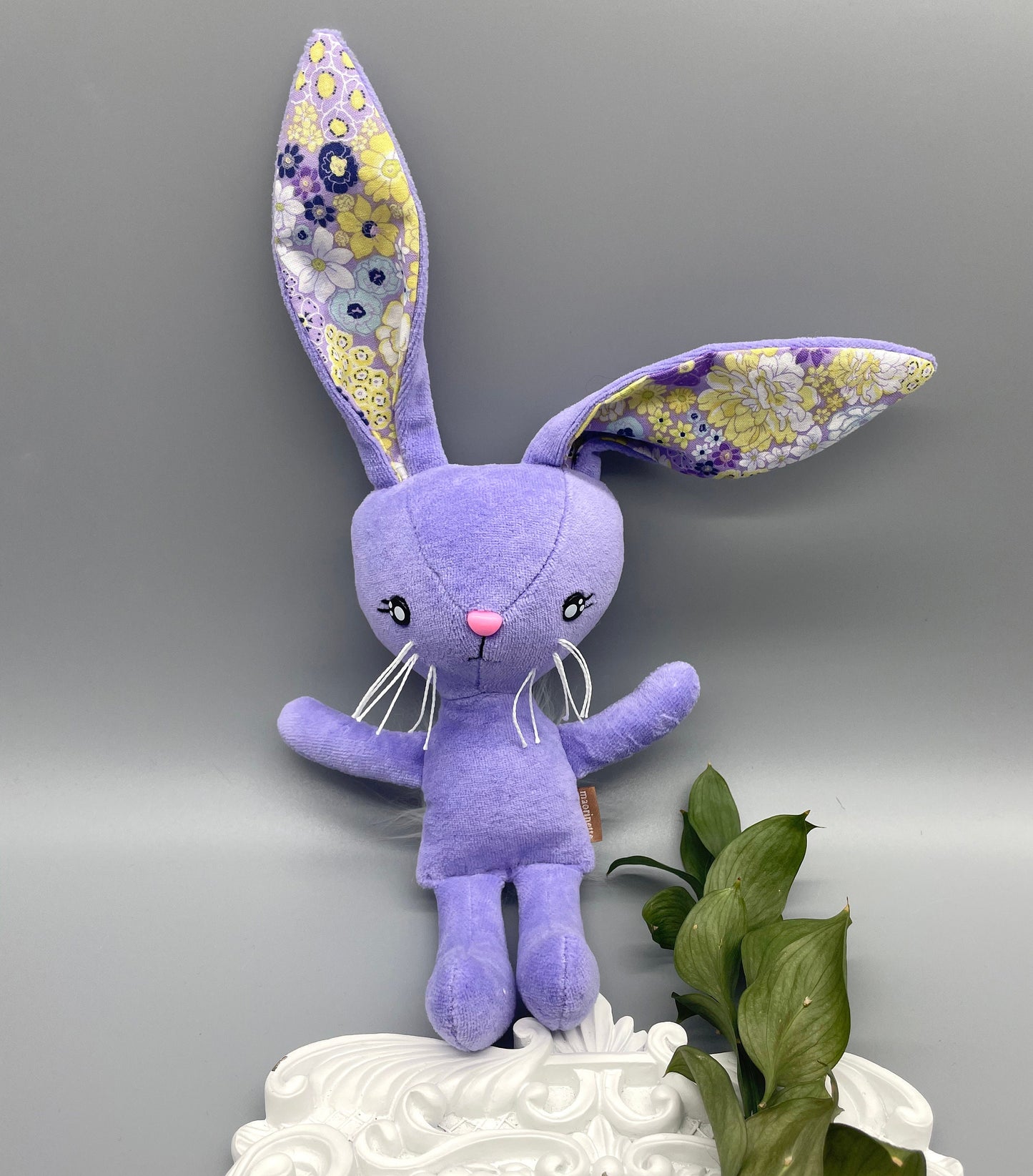 Reversible Handmade Easter Bunny "MOXIE," Stuffed, girl boy easter basket, baby rabbit, easter gift, gift for kids, Easter Doll, toy, purple