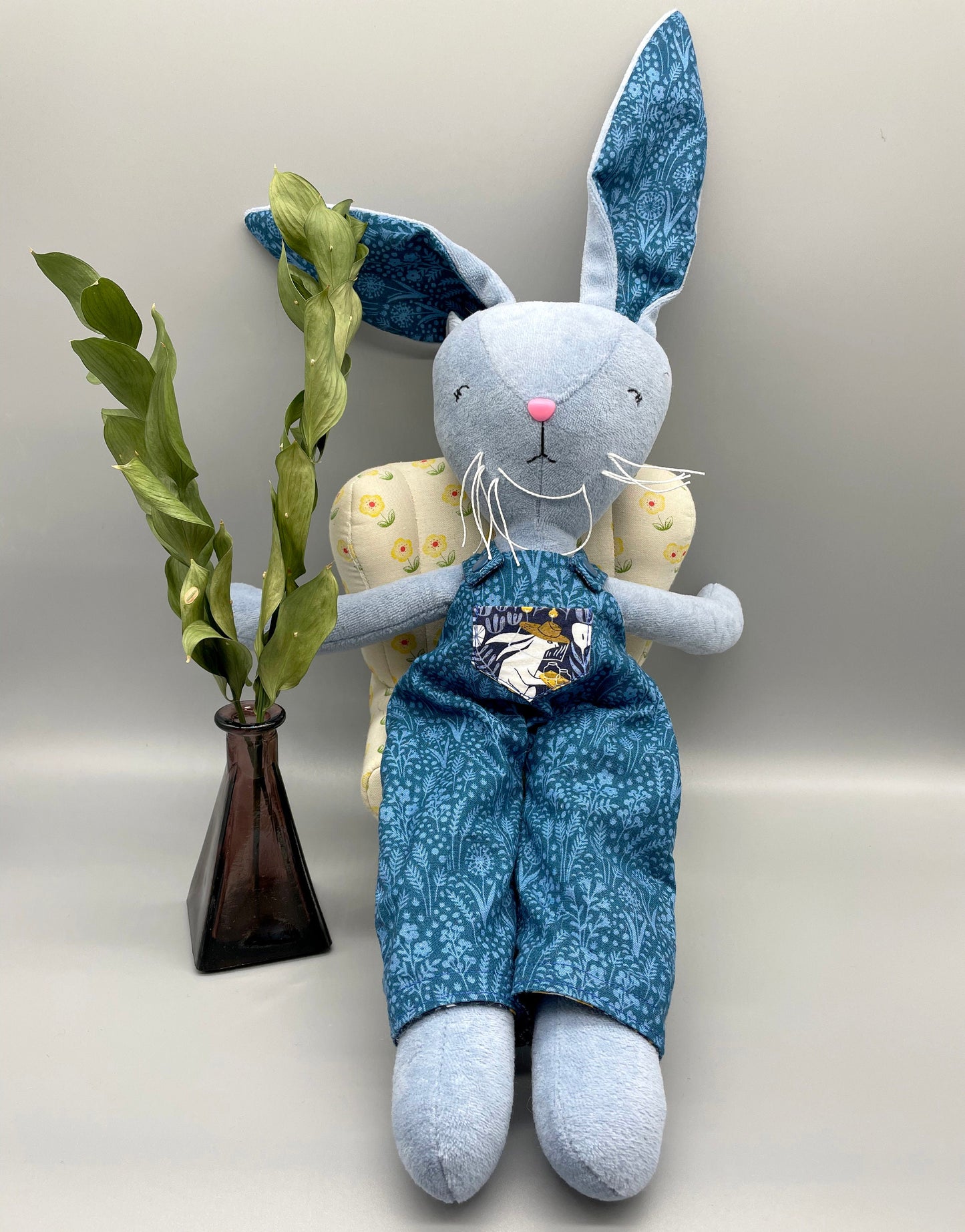 Reversible Handmade Easter Bunny, "DRAKE", Stuffed animal, boy easter basket, plush rabbits, easter gifts, gift for kids, Easter Doll, blue