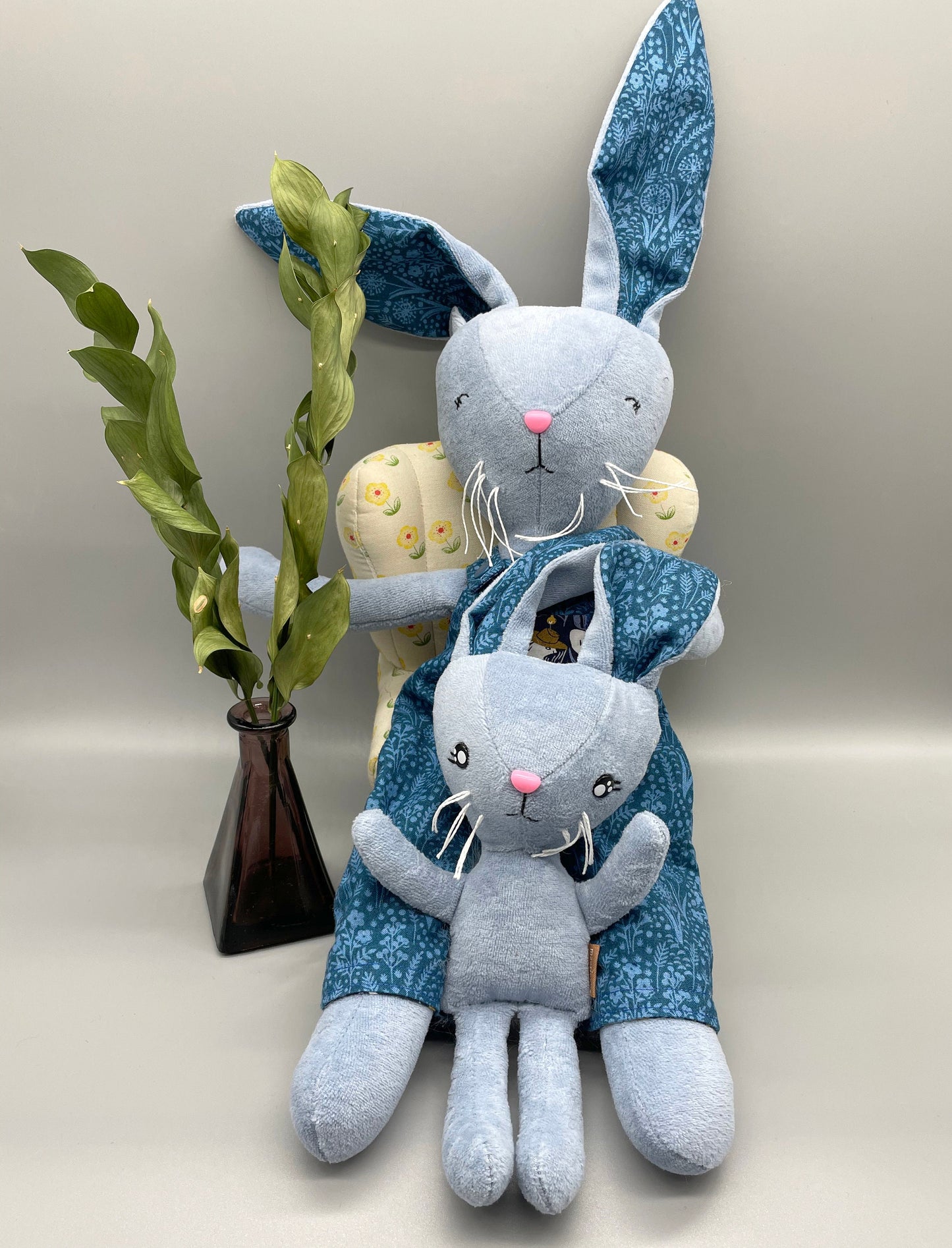 Reversible Handmade Easter Bunny, "DRAKE", Stuffed animal, boy easter basket, plush rabbits, easter gifts, gift for kids, Easter Doll, blue