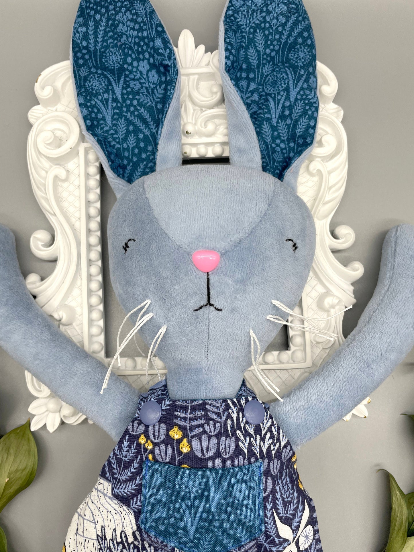 Reversible Handmade Easter Bunny, "DRAKE", Stuffed animal, boy easter basket, plush rabbits, easter gifts, gift for kids, Easter Doll, blue