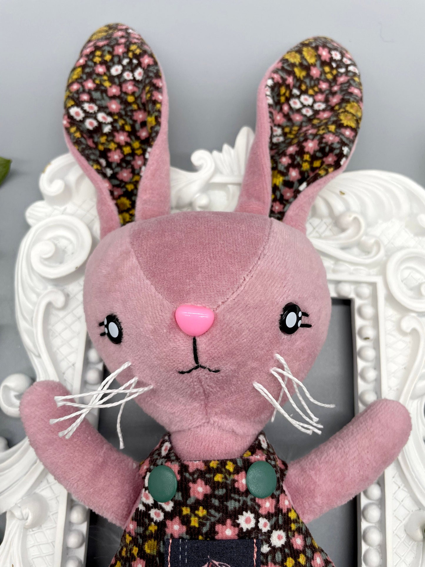 Reversible Handmade Easter Bunny "FLOXIE," Stuffed bunny, Reversible clothes, girl easter basket, rabbit, gift for kids, Easter Doll, pink