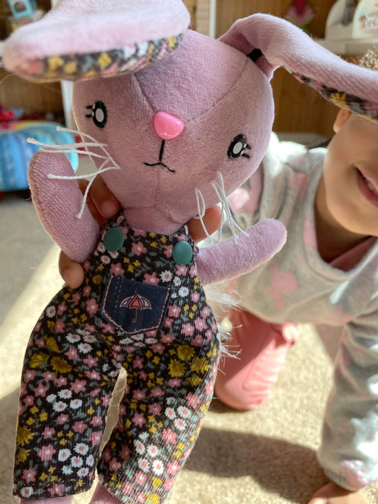 Reversible Handmade Easter Bunny "FLOXIE," Stuffed bunny, Reversible clothes, girl easter basket, rabbit, gift for kids, Easter Doll, pink