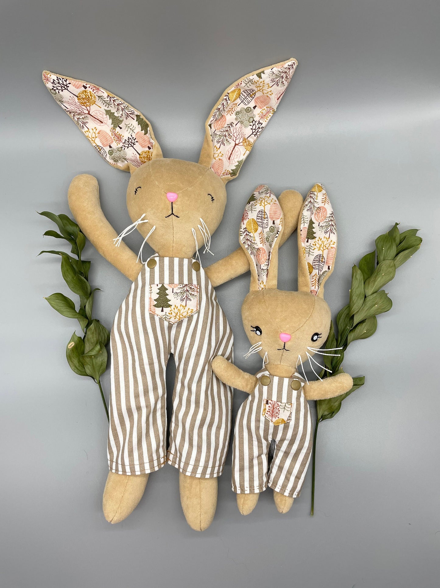 Reversible Handmade Easter Bunny, "GALAHAD", Stuffed animal, boy easter basket, plush, easter gift, gift for kids, Easter Doll, brown bunny