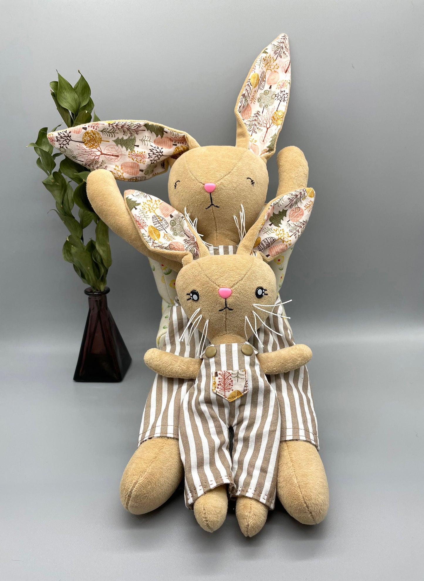 Reversible Handmade Easter Bunny, "GALAHAD", Stuffed animal, boy easter basket, plush, easter gift, gift for kids, Easter Doll, brown bunny