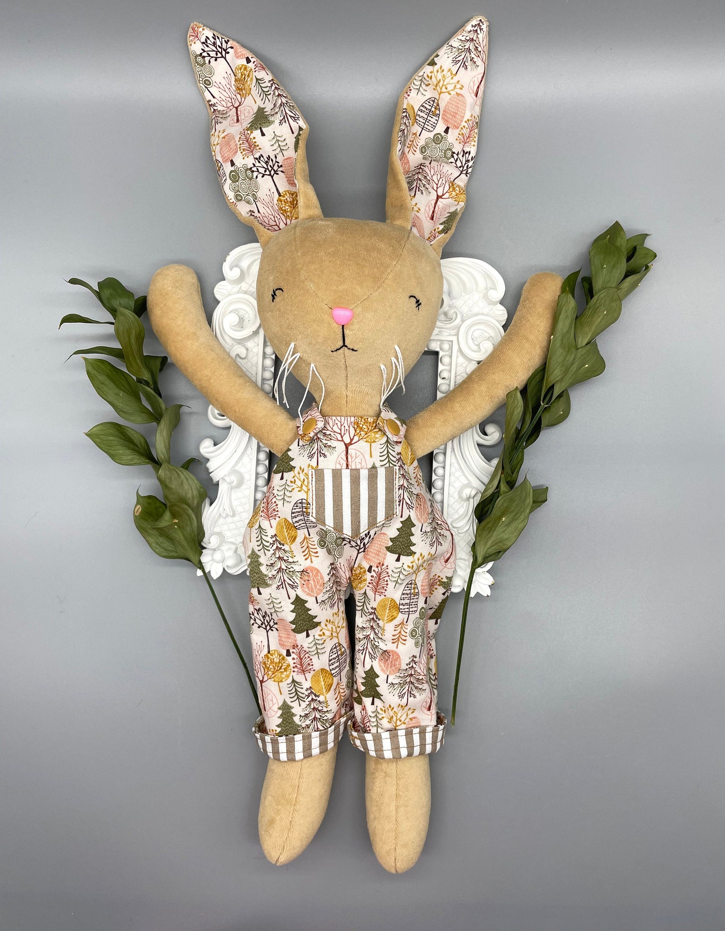 Reversible Handmade Easter Bunny, "GALAHAD", Stuffed animal, boy easter basket, plush, easter gift, gift for kids, Easter Doll, brown bunny