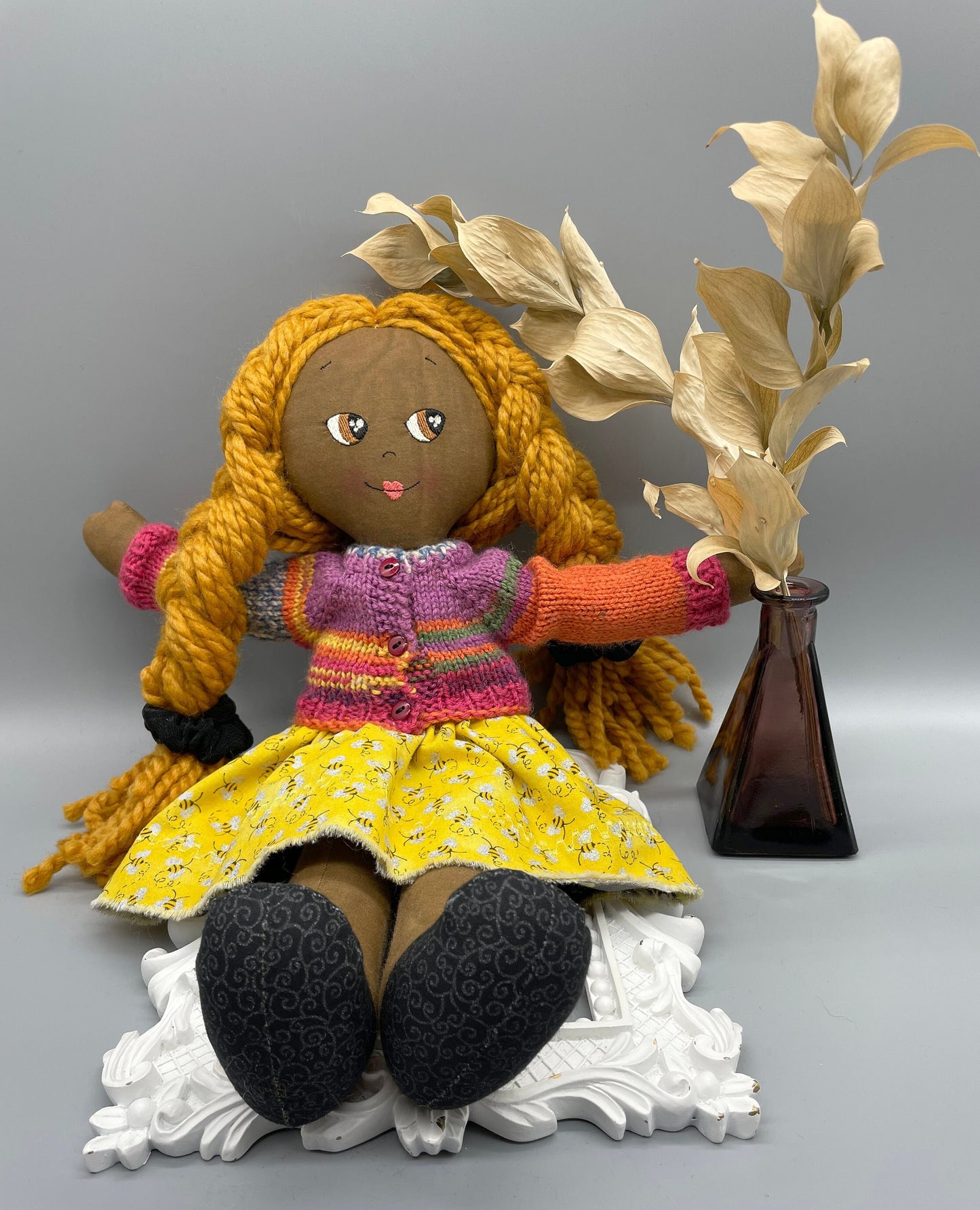 Handmade Black Doll, "BILLIE", handmade gift, cloth doll, fabric doll, doll, diverse doll, heirloom doll, Brown Muslin, REVERSIBLE CLOTHING