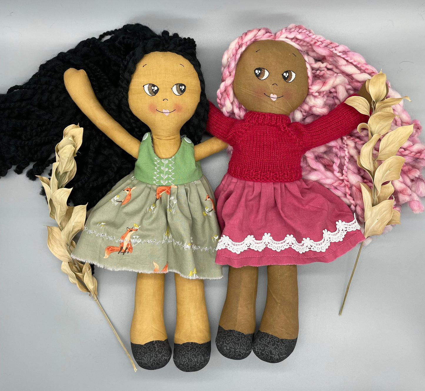 REVERSIBLE DRESS, Handmade Doll, "NOEL", handmade gift, cloth, fabric doll, black doll, diverse doll, heirloom doll, Brown Muslin, holiday