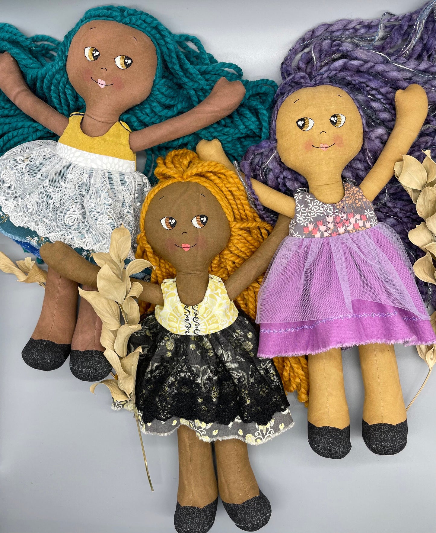 Handmade Black Doll, "CLOE", Reversible clothing, handmade gift, cloth doll, fabric doll, black doll, diverse doll, heirloom doll, Brown Muslin, teal