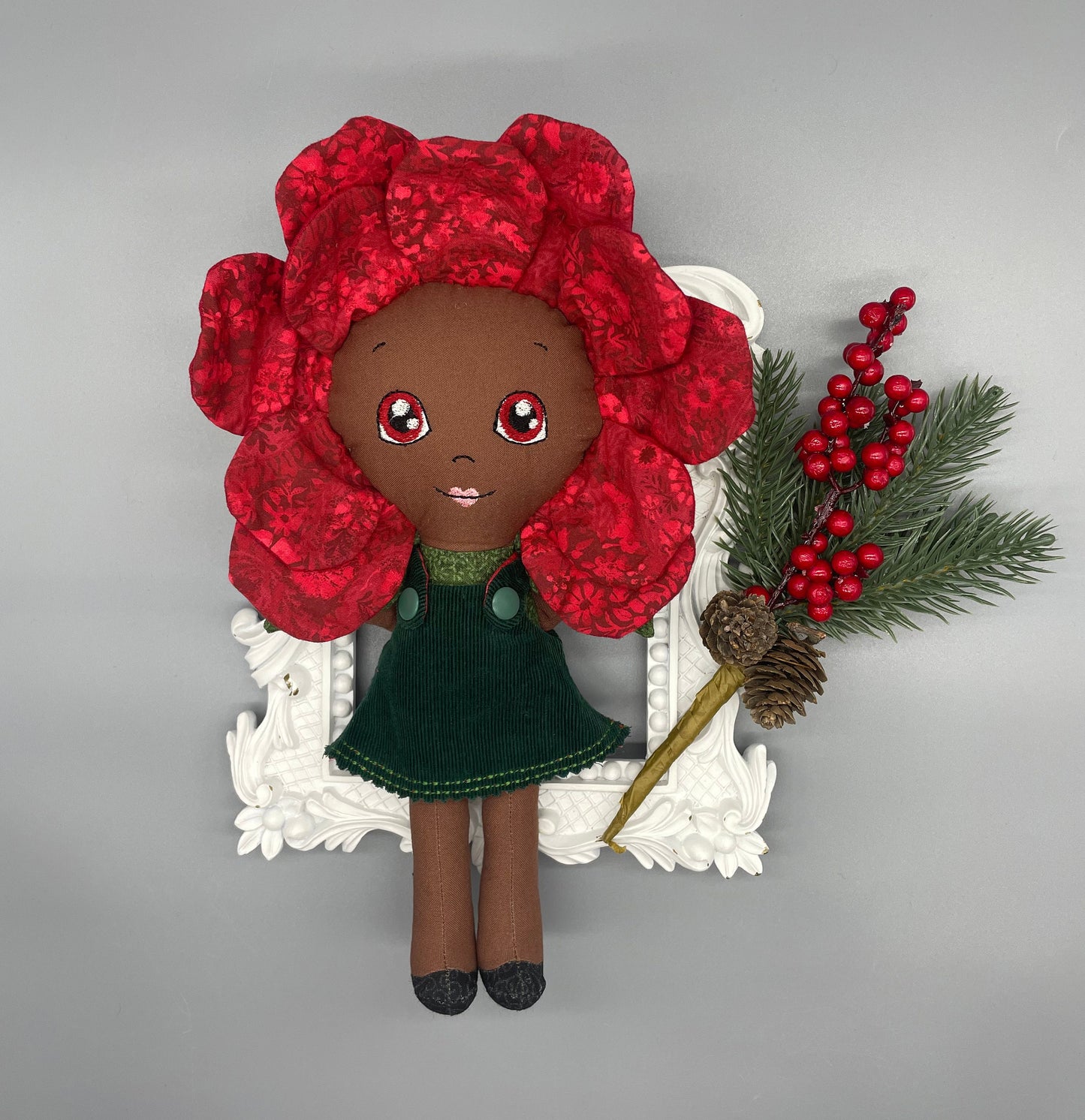 FLOWER DOLL, VALENTINE ROSE doll, Black Doll, Posable petals doll, Handmade, reversible dress, Roses, diverse, easter, heirloom doll, flower girl