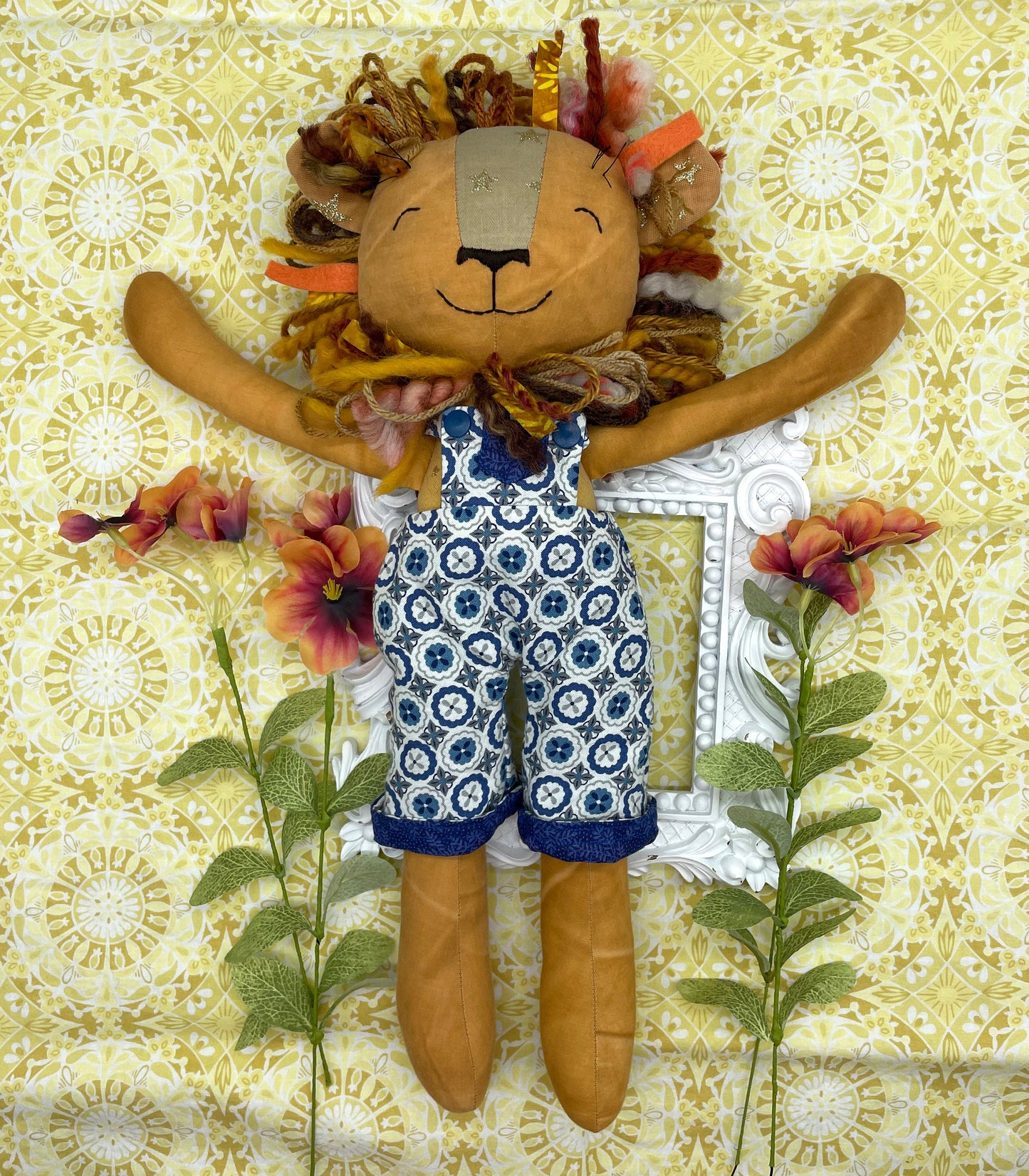 Handmade Lion Doll, "BARBEAU", rag doll, reversible, lion stuffed animal, stuffed lion, heirloom gift, lion toy, boy doll