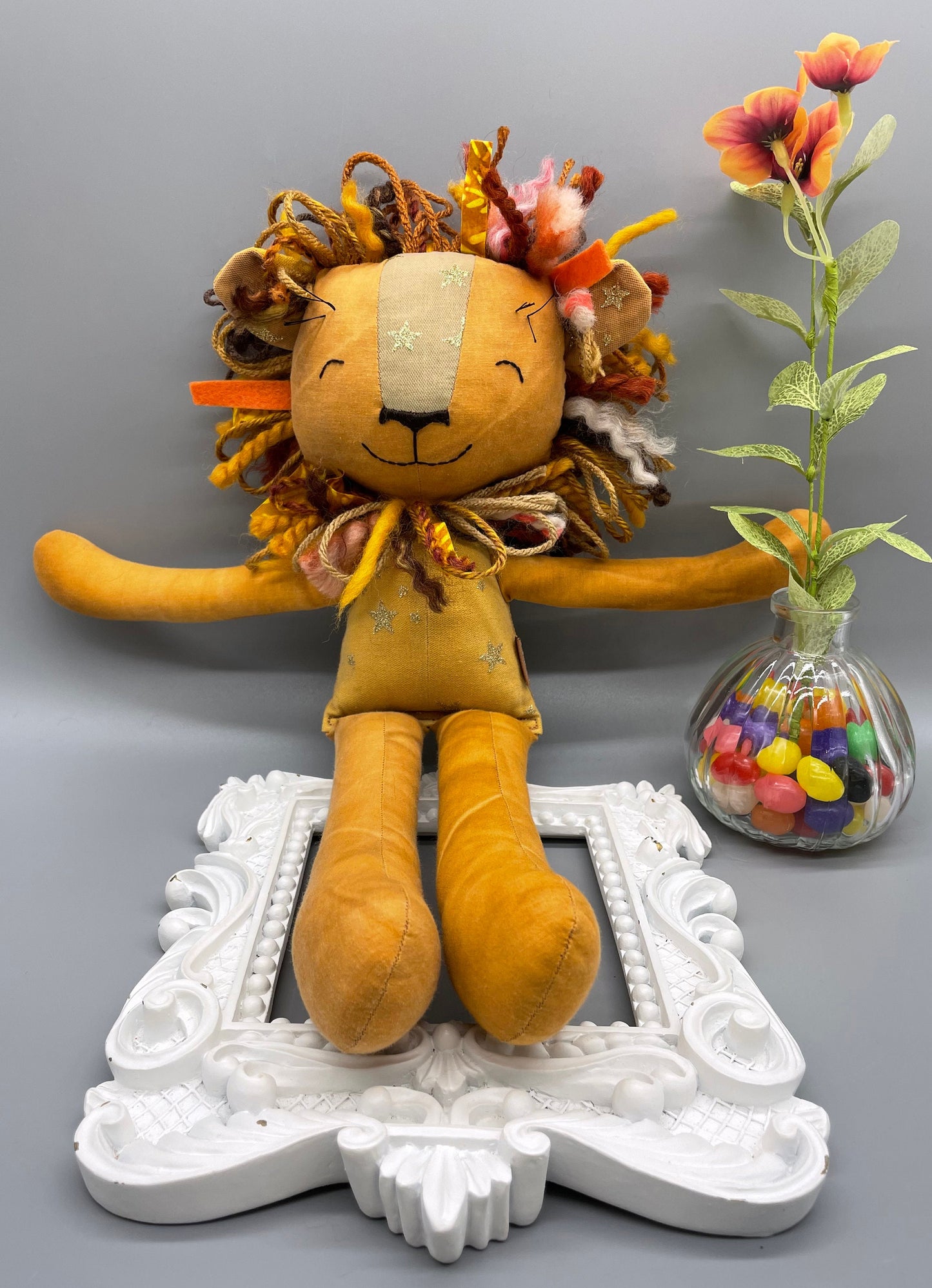 Handmade Lion Doll, "BARBEAU", rag doll, reversible, lion stuffed animal, stuffed lion, heirloom gift, lion toy, boy doll