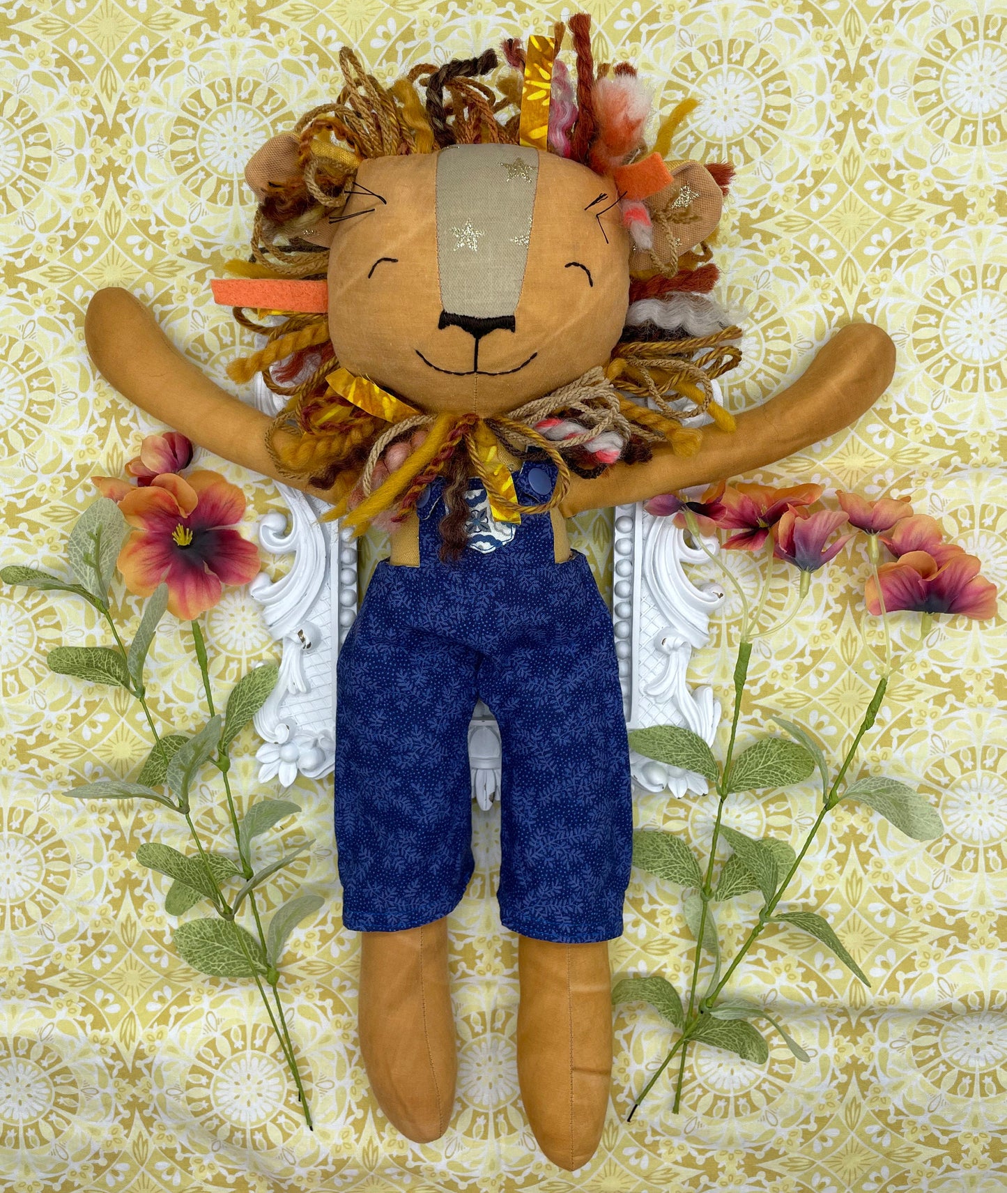 Handmade Lion Doll, "BARBEAU", rag doll, reversible, lion stuffed animal, stuffed lion, heirloom gift, lion toy, boy doll