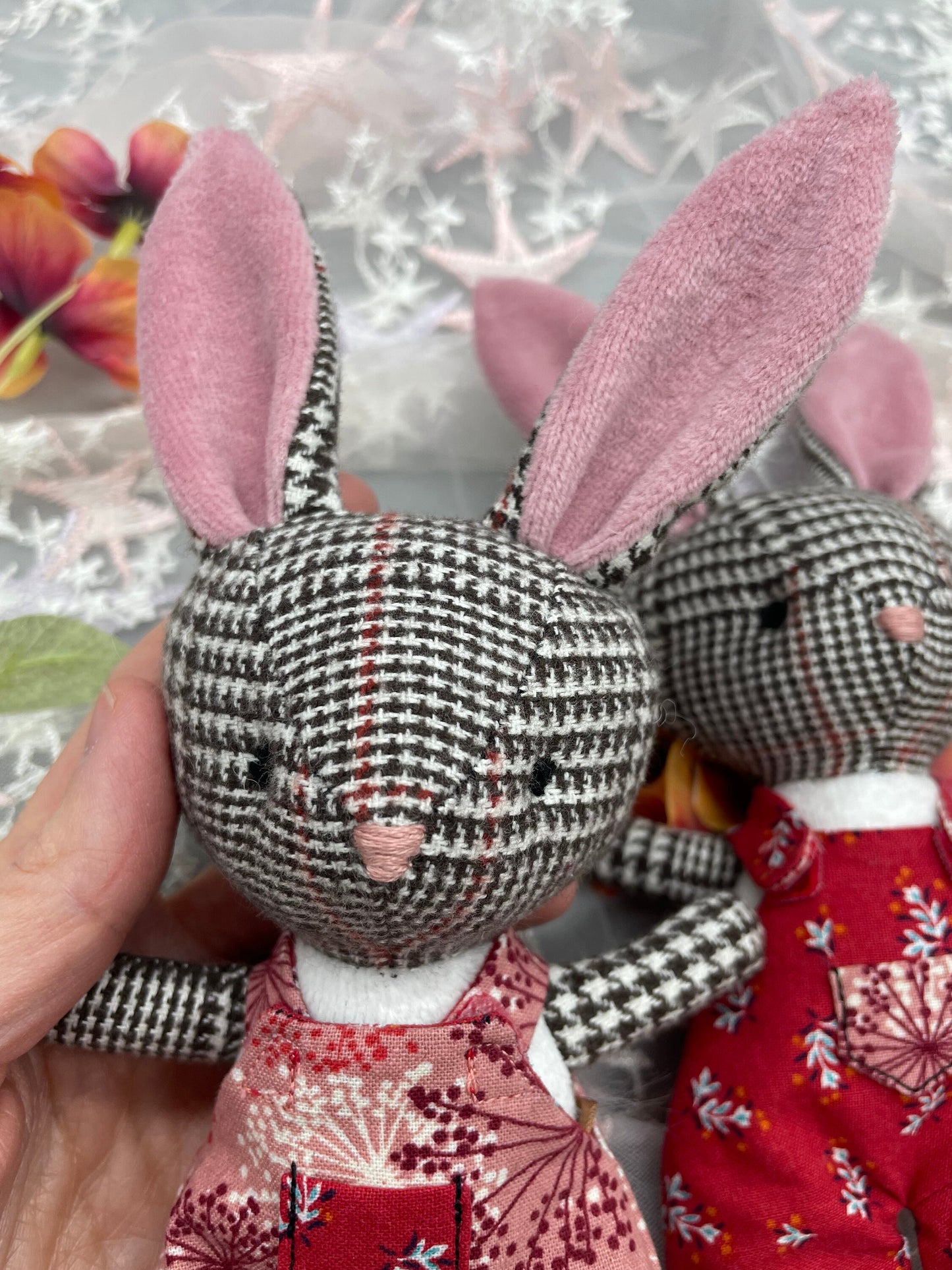 Handmade Easter Bunny Doll, Stuffed bunny, Reversible clothes, easter basket idea, rabbit, gift for kids, plaid, boy doll, rabbit doll