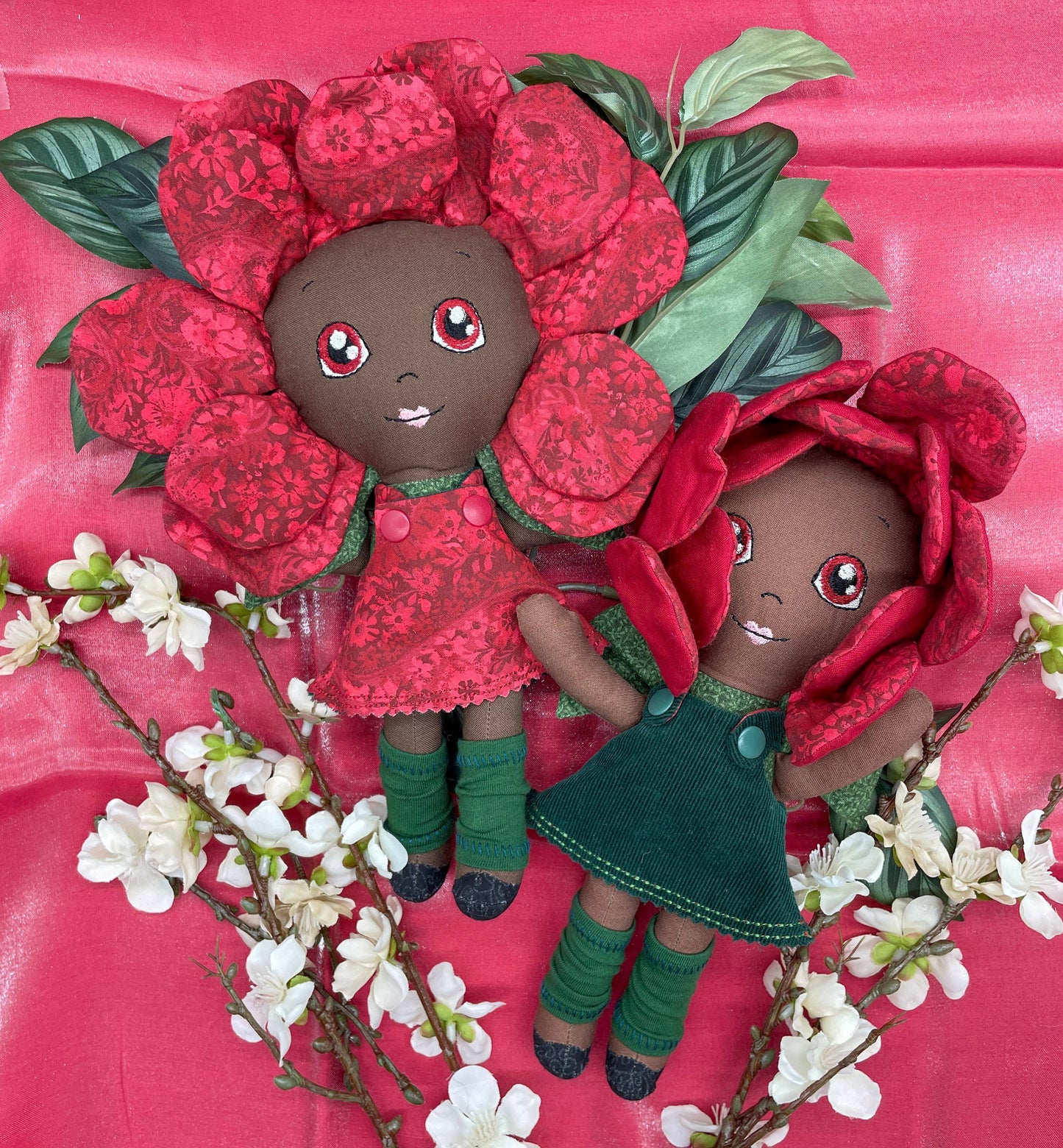 FLOWER DOLL, VALENTINE ROSE doll, Black Doll, Posable petals doll, Handmade, reversible dress, Roses, diverse, easter, heirloom doll, flower girl