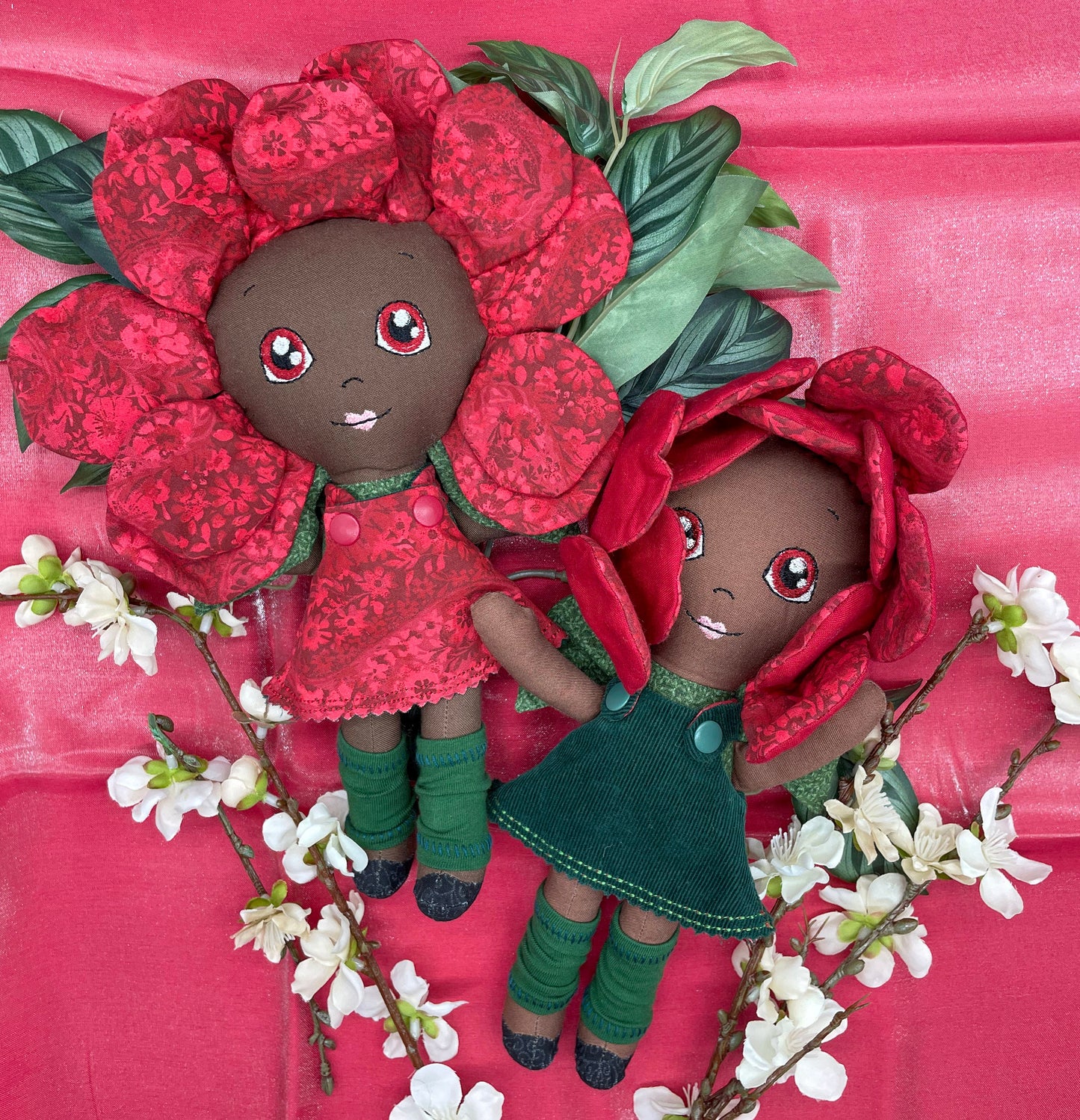 FLOWER DOLL, VALENTINE ROSE doll, Black Doll, Posable petals doll, Handmade, reversible dress, Roses, diverse, easter, heirloom doll, flower girl