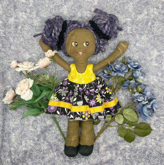 REVERSIBLE DRESS, Handmade Doll, "DIEGO", handmade gift, cloth doll, fabric doll, black doll, diverse doll, heirloom doll, Brown Muslin