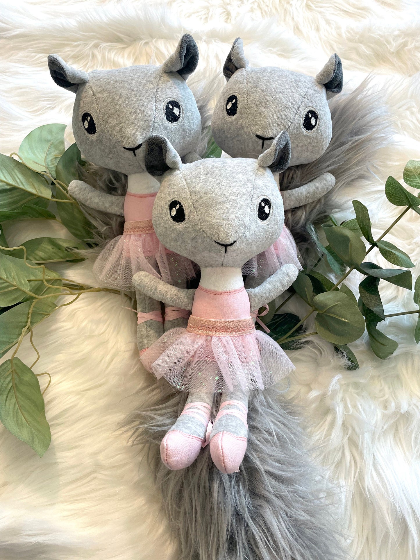 SQUIRREL BALLERINA Doll, plushie, stuffed animal, ballet, gift for kids, furry, pink, tutu, heirloom, lovies, art, ballet slippers, handmade