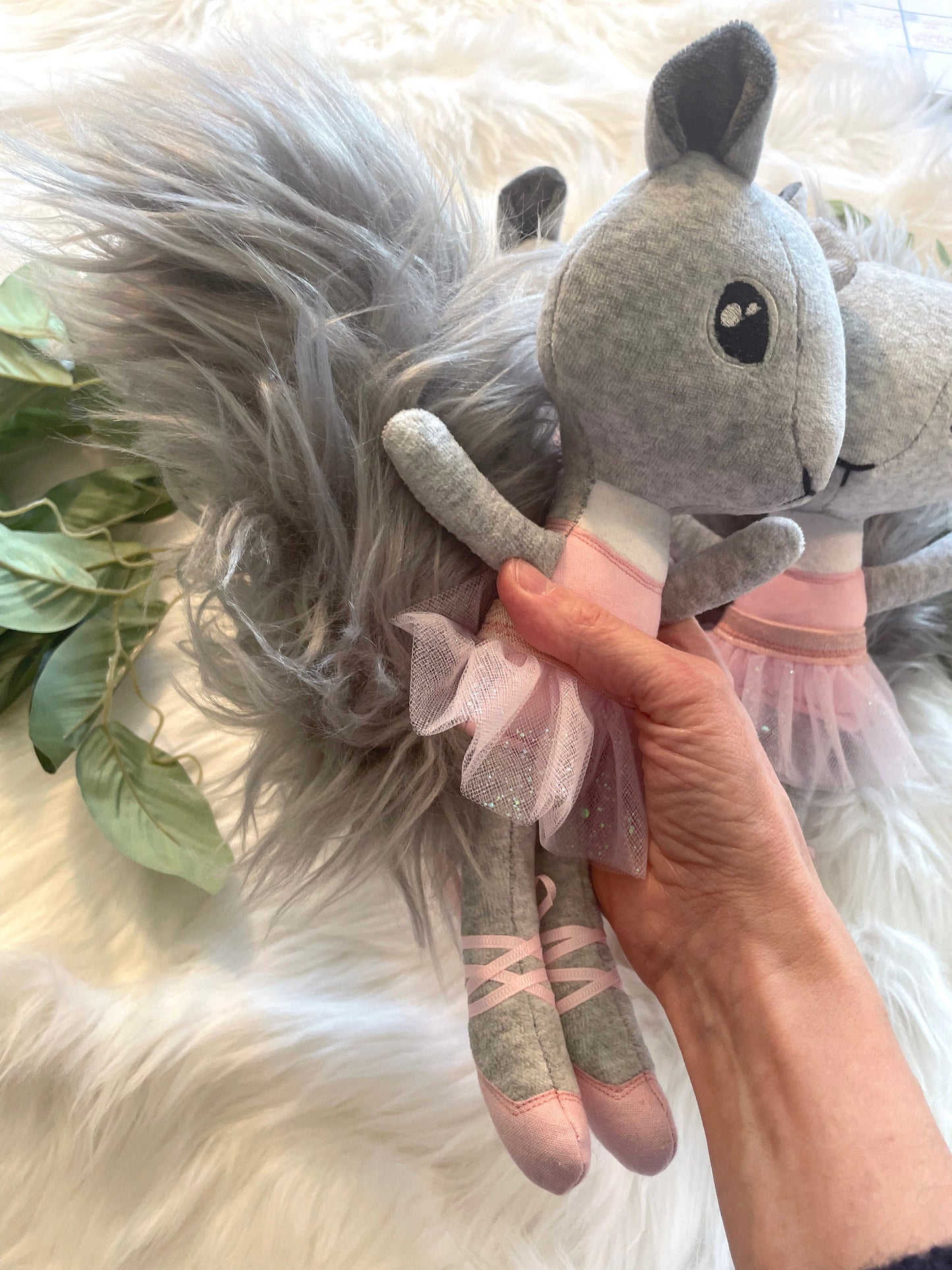 SQUIRREL BALLERINA Doll, plushie, stuffed animal, ballet, gift for kids, furry, pink, tutu, heirloom, lovies, art, ballet slippers, handmade